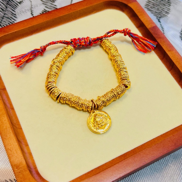 铜合金涤纶手链 黄财神盘缠手串重工金色手串手链手绳饰品不褪色
