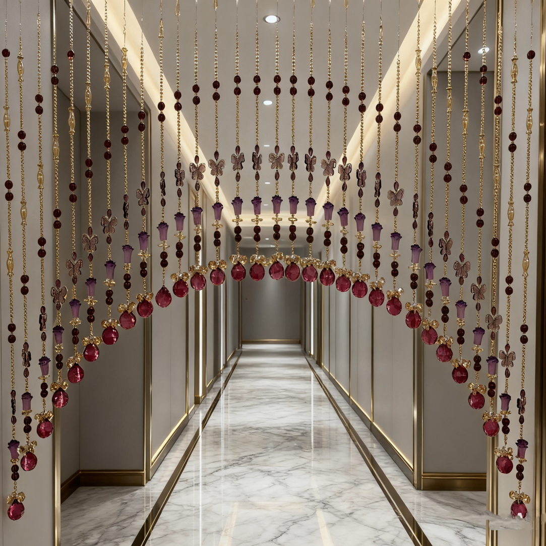 19号酒红色S11炫彩八方来财好运水晶珠帘客厅阳台卧室门帘隔断帘