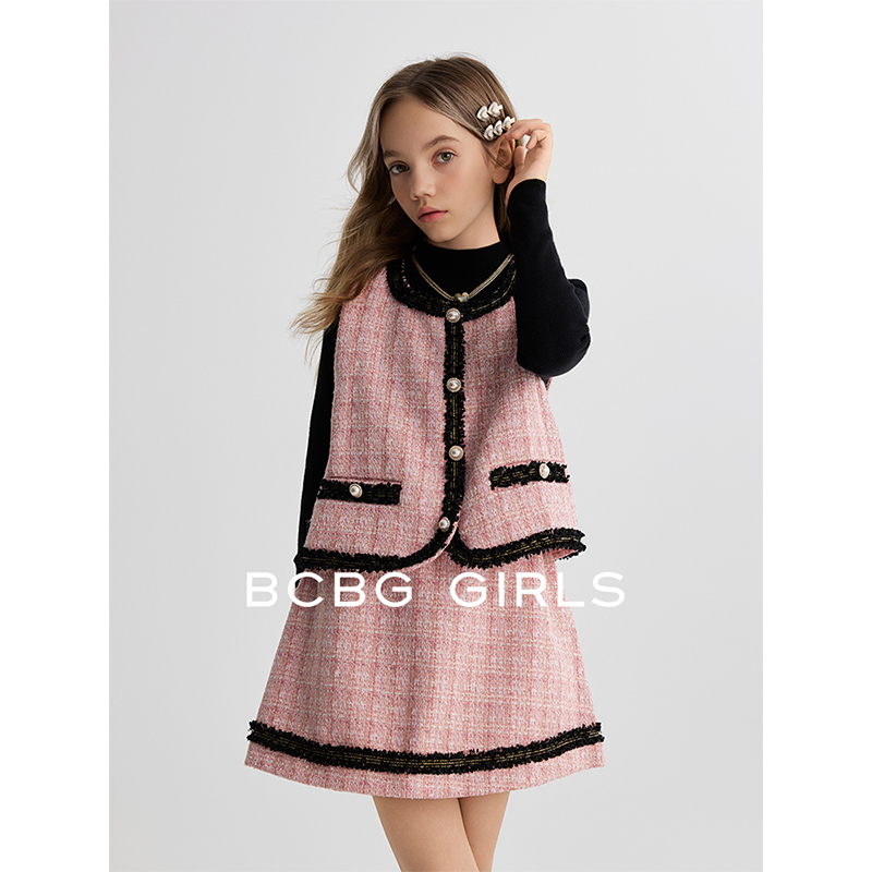 BCBG GIRLS小香风粗花呢套装女童秋冬千金感外套半身裙气质两件套