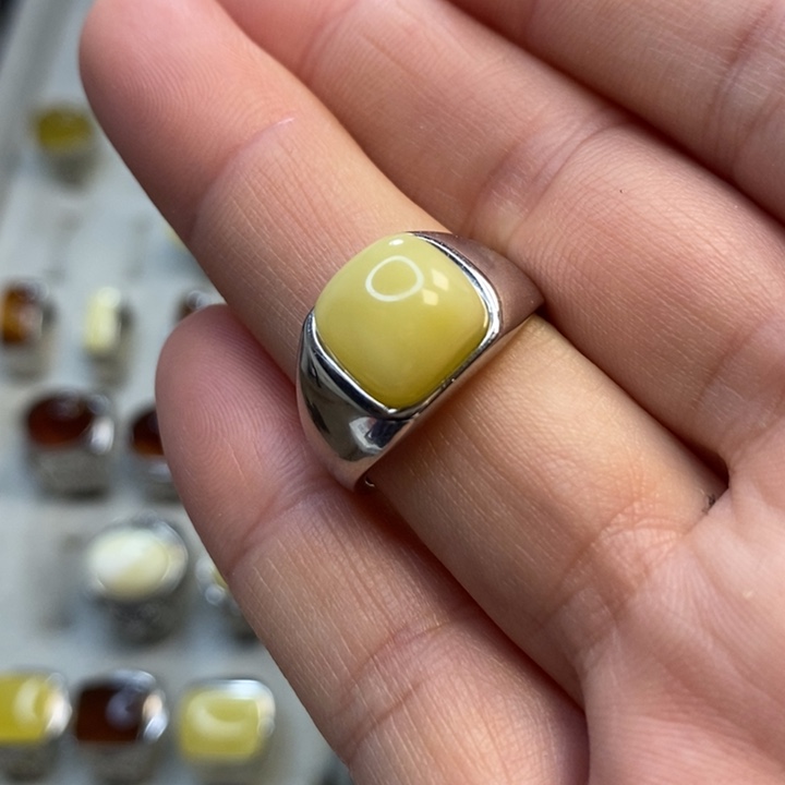 琥珀银S925镶嵌戒指