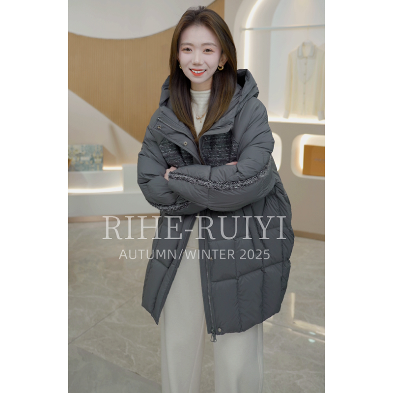 RH【毛织香风】复古质感轻奢老钱气质显瘦连帽白鹅绒羽绒服7159