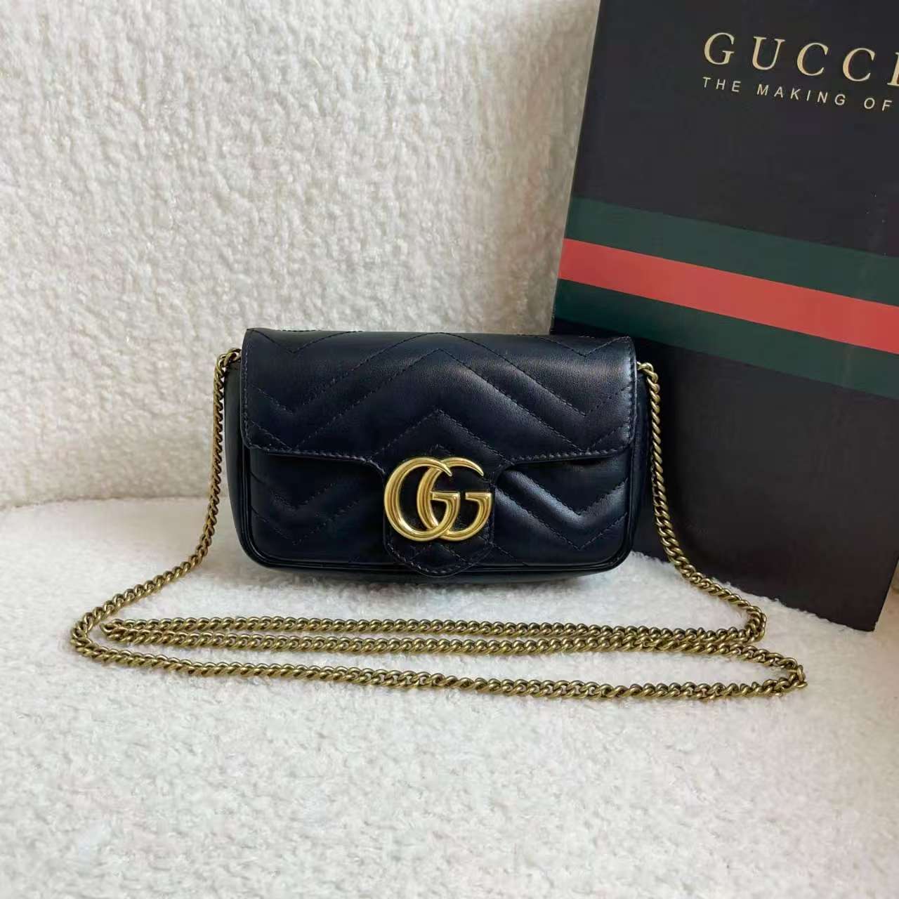 99新 GUCCI/古驰 黑金马蒙mini包/87226744/12期免息/代卖服务