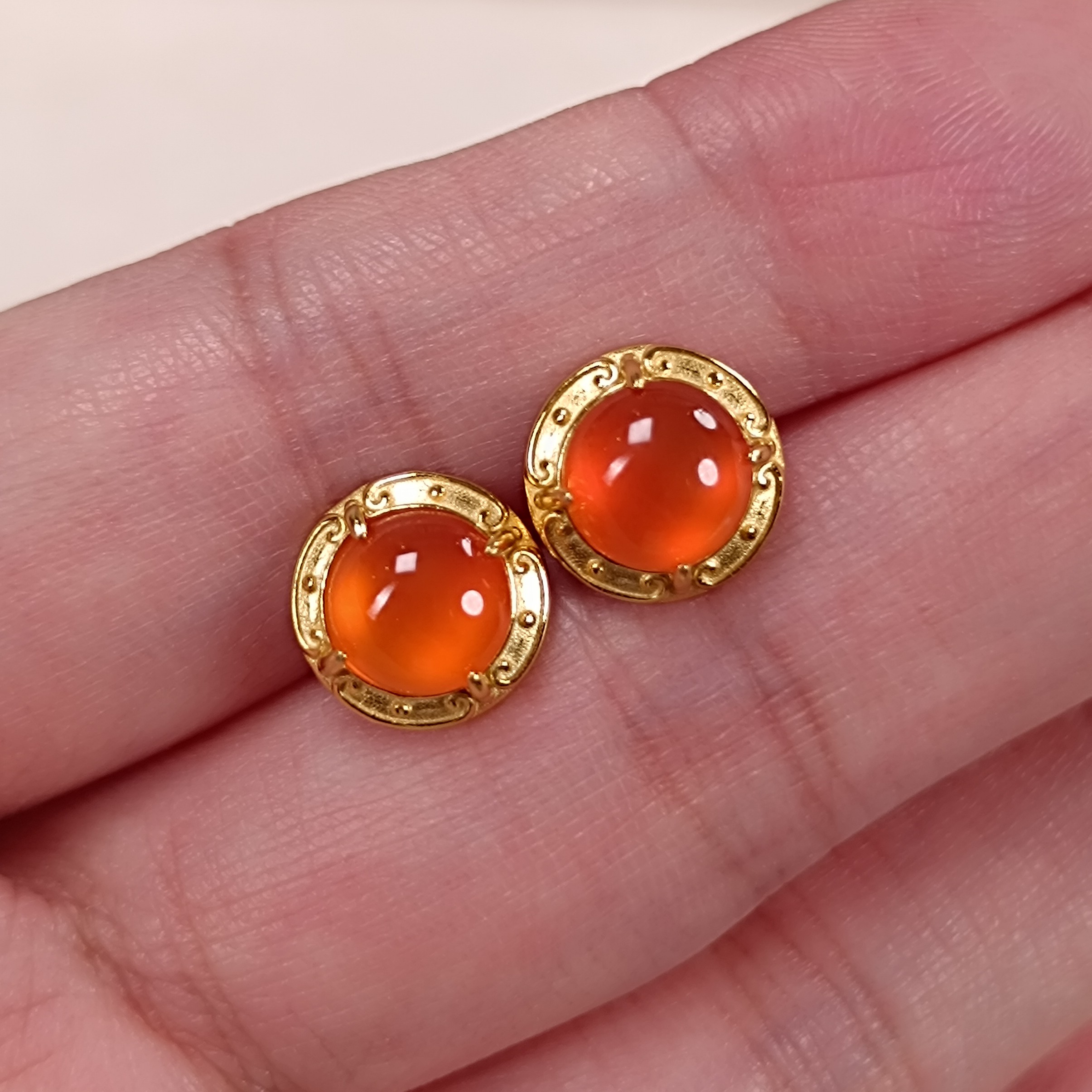 天然南红冰红芬达色耳钉设计师款