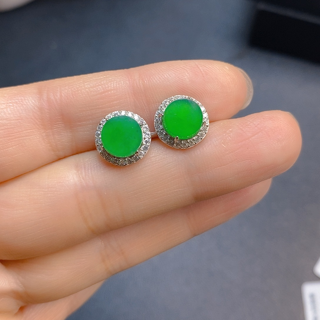 翡翠银S925镶嵌耳饰