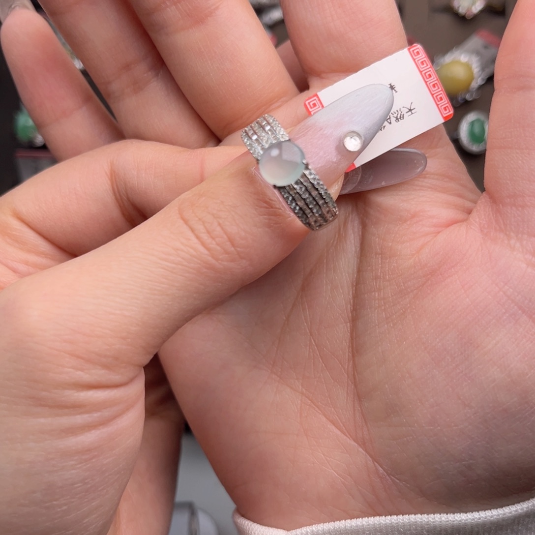 翡翠戒指银S925镶嵌55588