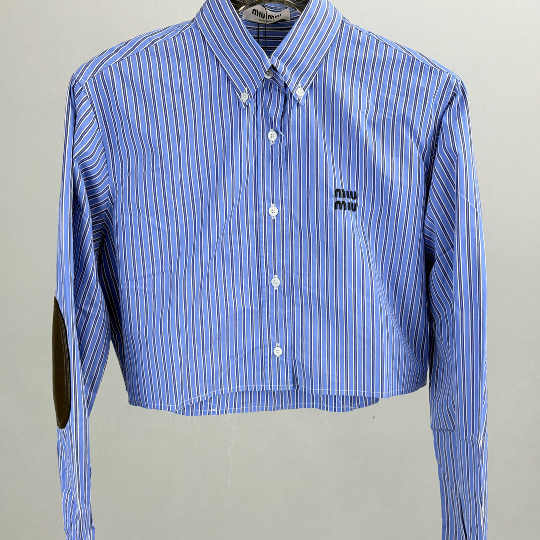未使用 MIU MIU/缪缪 MIUMIU缪缪蓝色条纹短款长袖衬衫40码15448