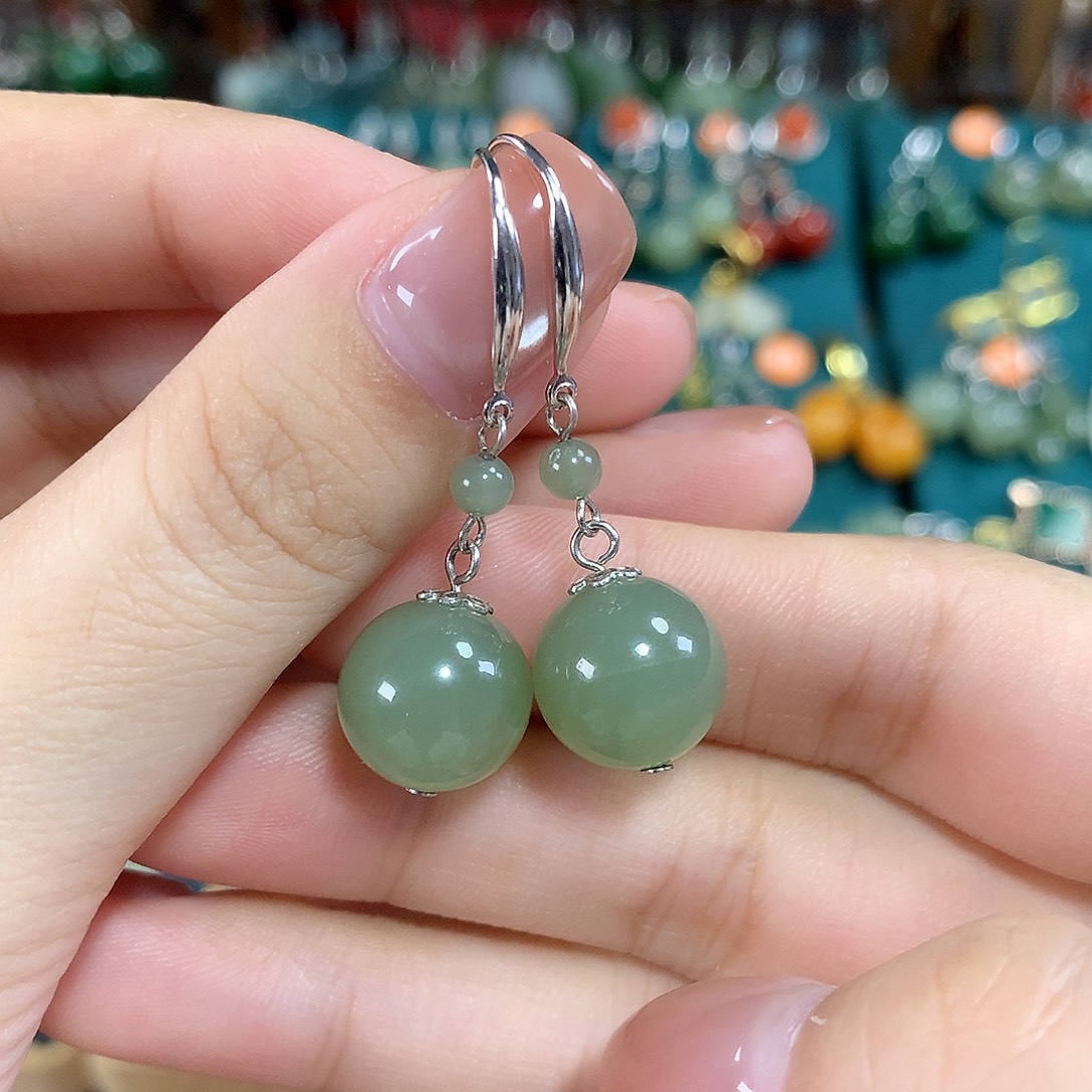 和田玉银S925镶嵌耳饰卡12毫米左右