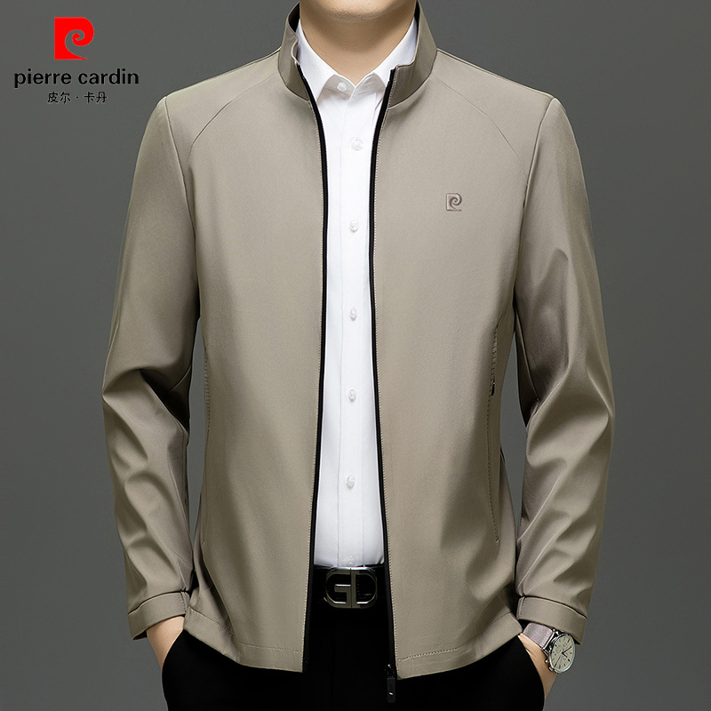 皮尔卡丹正品行政夹克男春秋季新款中老年爸爸装商务休闲立领外套