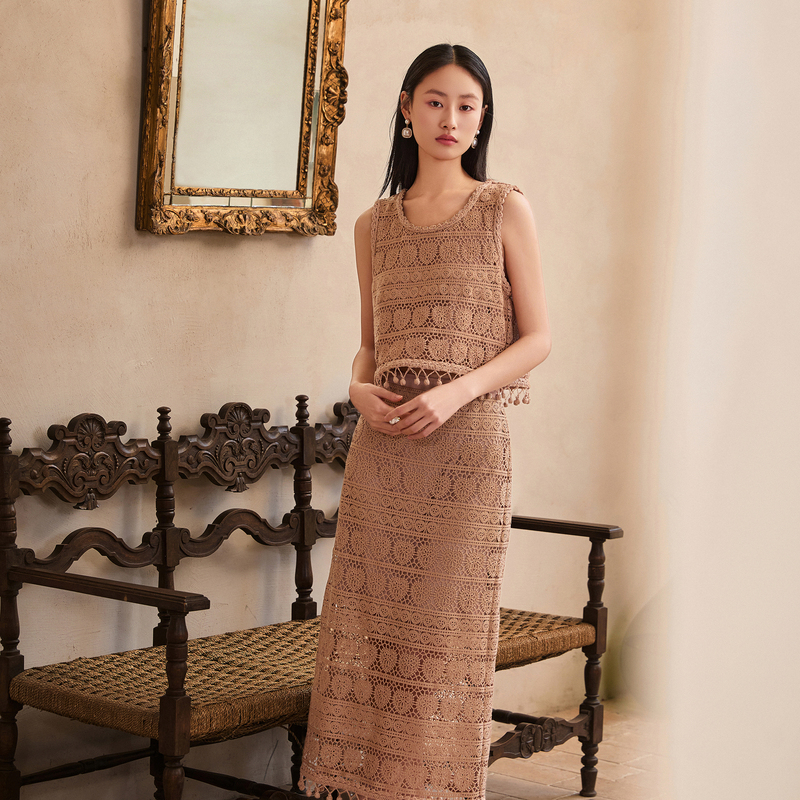 【千颂妮专享】DOUBLOVE理想假日水溶蕾丝小背心套头上衣