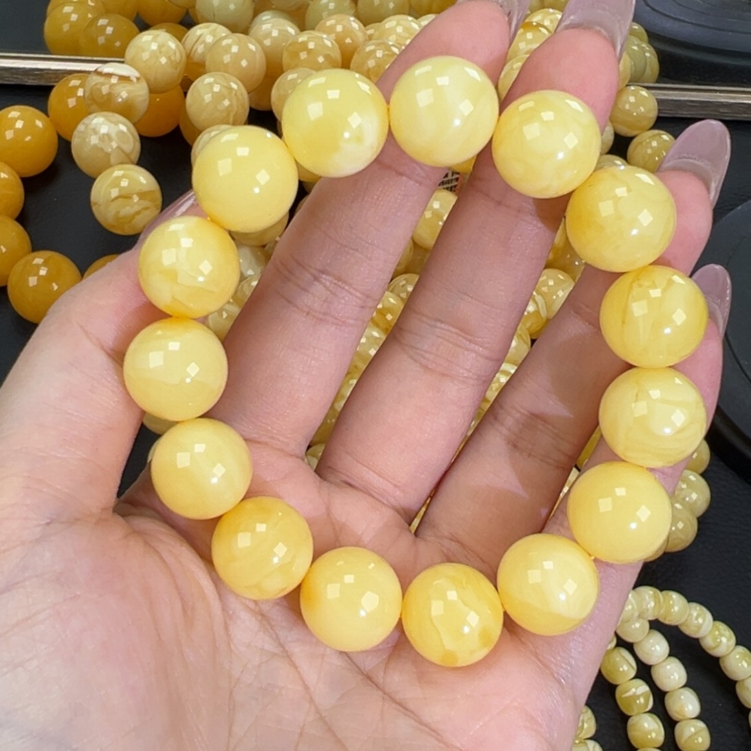 琥珀未镶嵌手链24.5黄白蜡