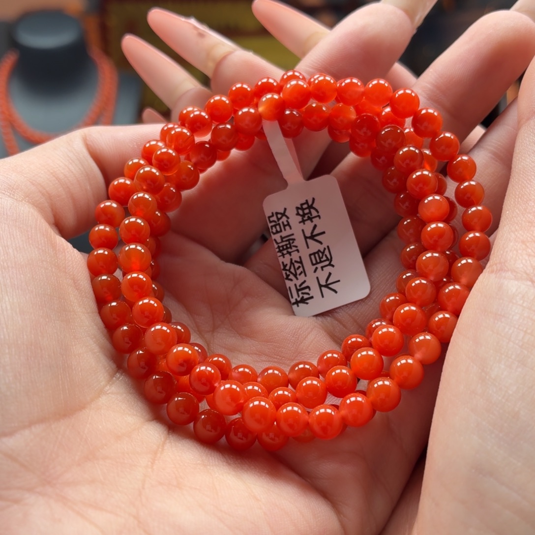 南红玛瑙未镶嵌多圈原矿保山南红三眼井柿子红多圈卡5+