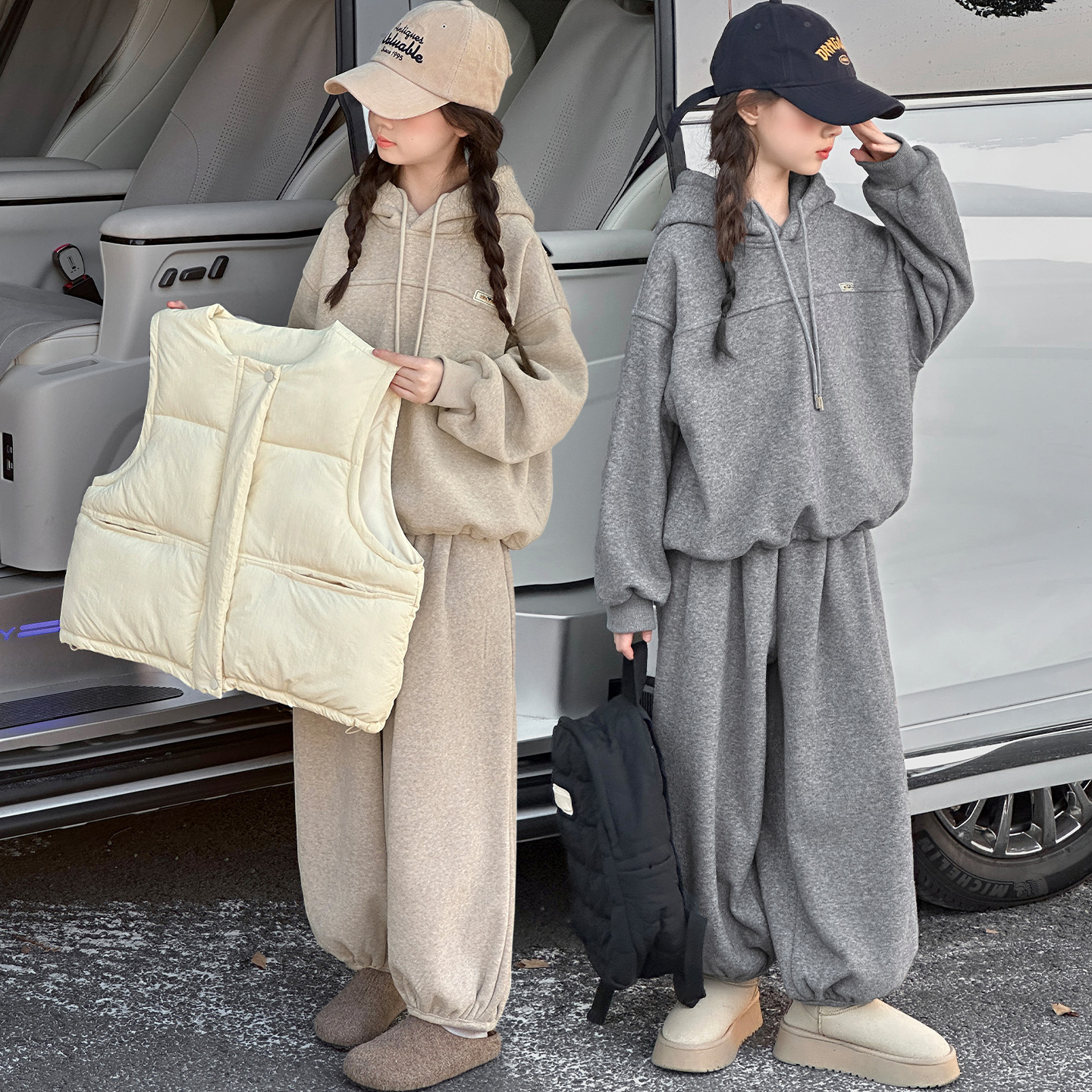 儿童套装女2025新款秋冬装女童加绒运动卫衣洋气中大童加厚两件套