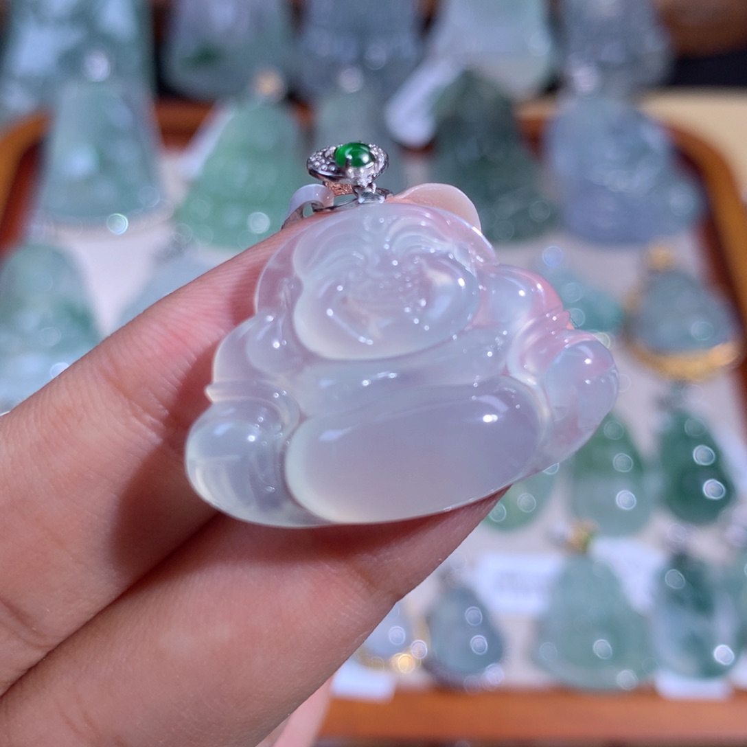 翡翠颈饰18K金镶嵌佛公