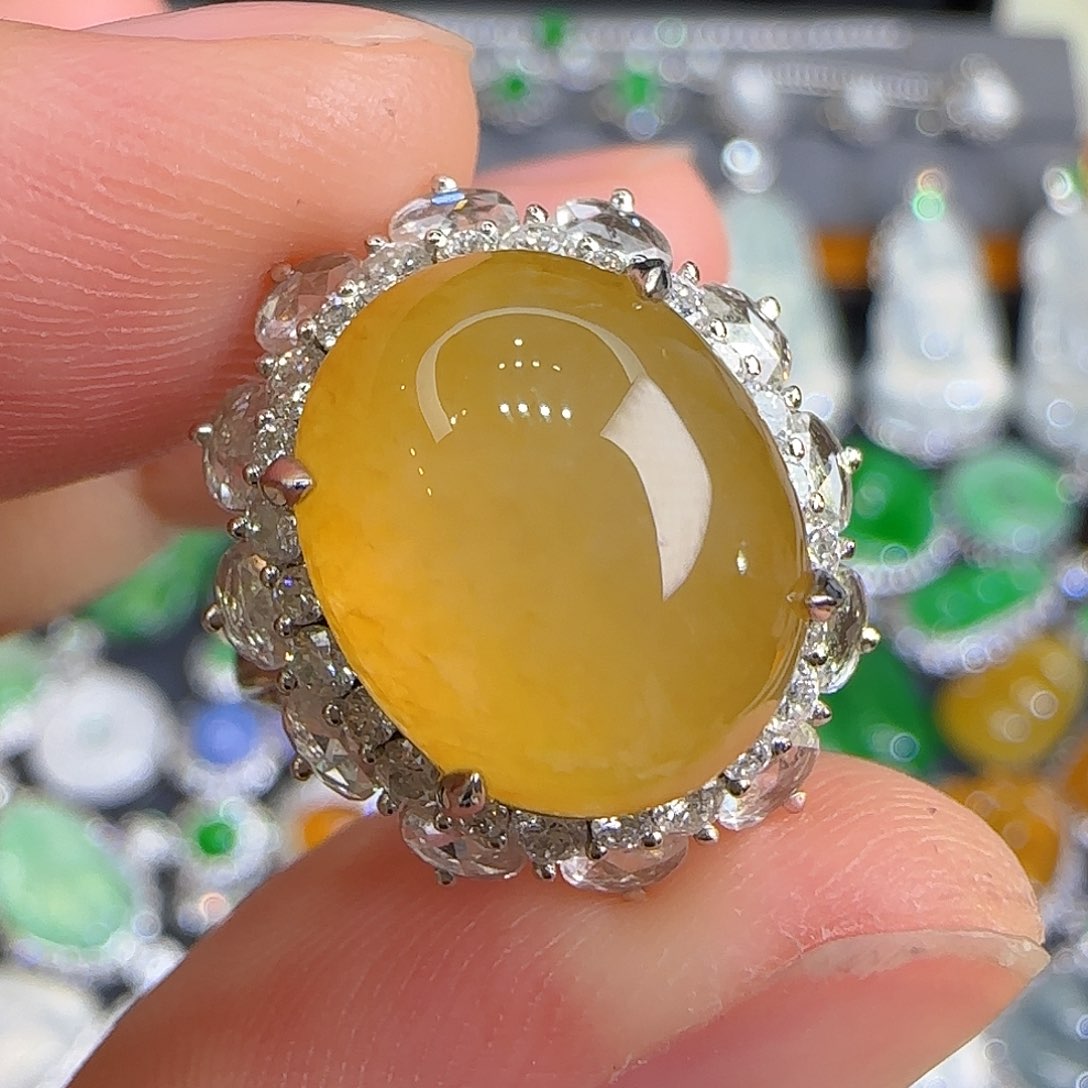 翡翠戒指18K金镶嵌天然翡翠