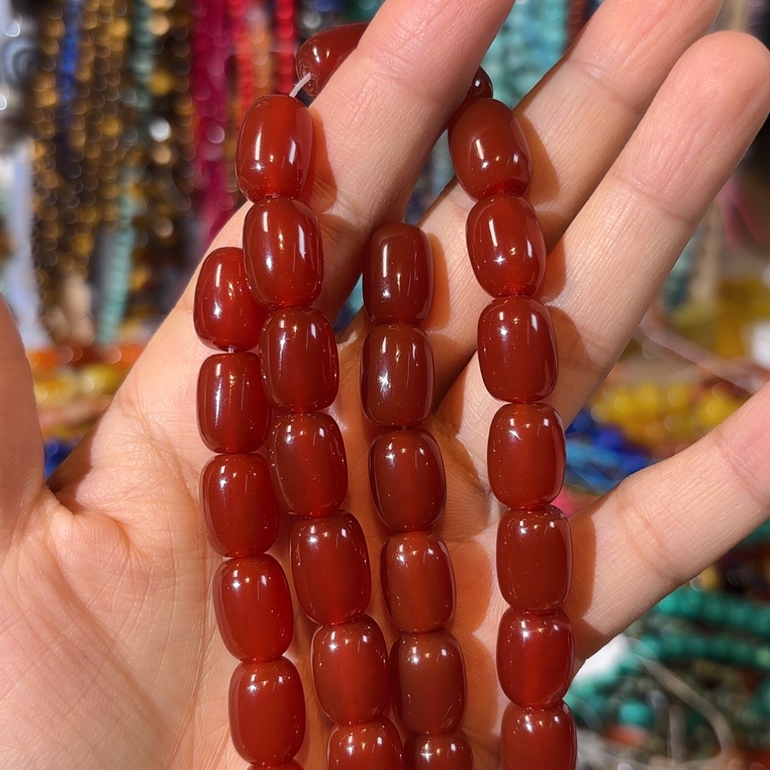 玛瑙/玉髓银S925镀金镶嵌珠宝半成品红玛瑙10-13一条