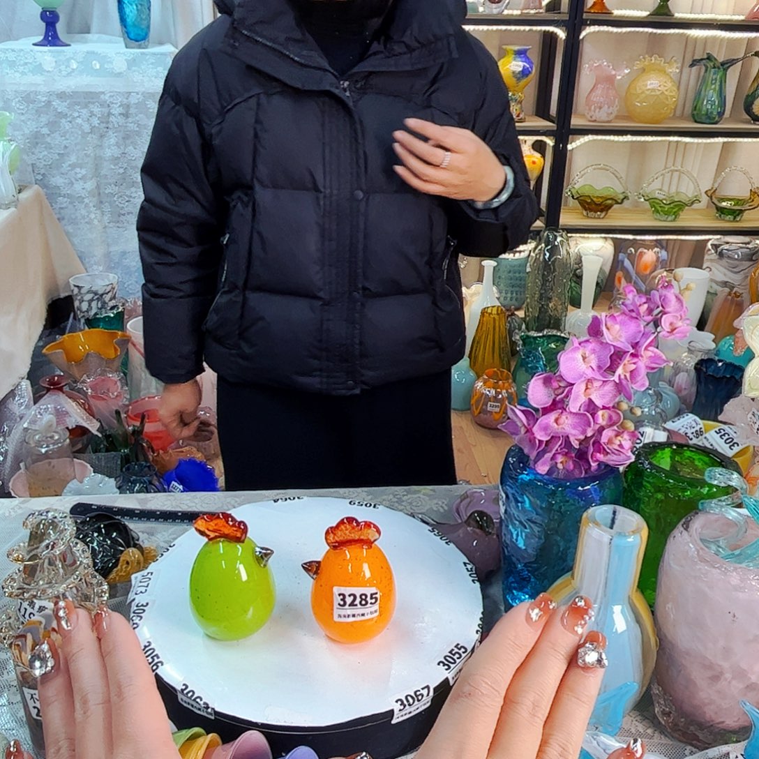 一对公鸡家悦琉璃工艺品
