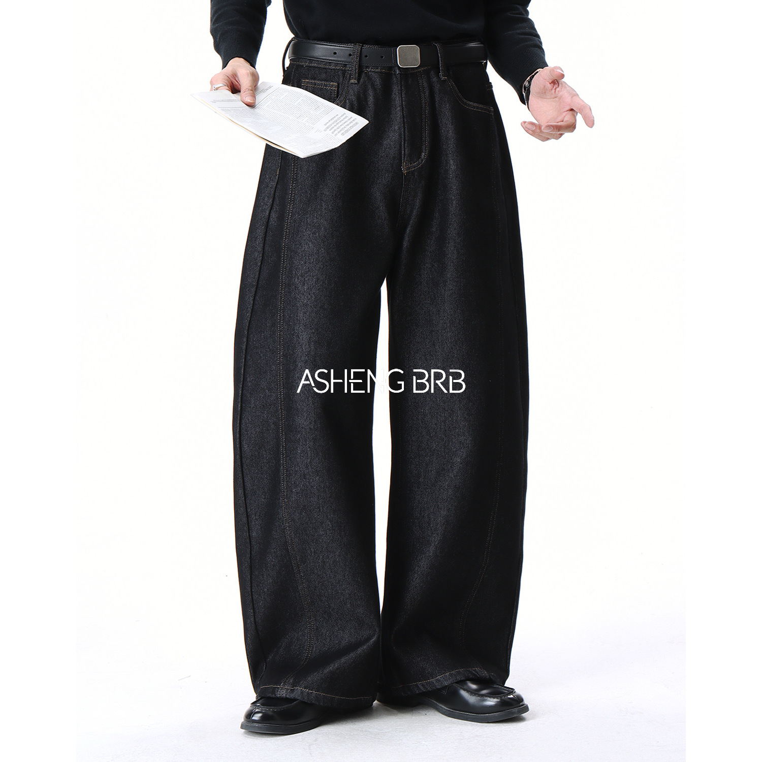 【ASHENG BRB】25A/W（加绒）复古做旧牛仔裤中高腰保暖阔腿直筒裤男