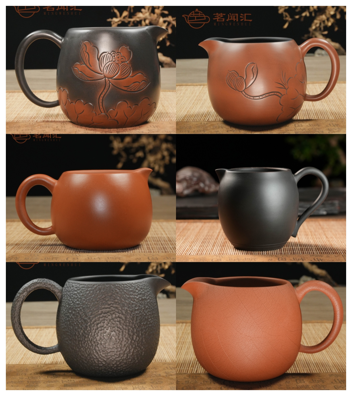 茗闻汇-建水紫陶-古法纯手工-精美线雕大号荷花公道杯-茶杯茶具