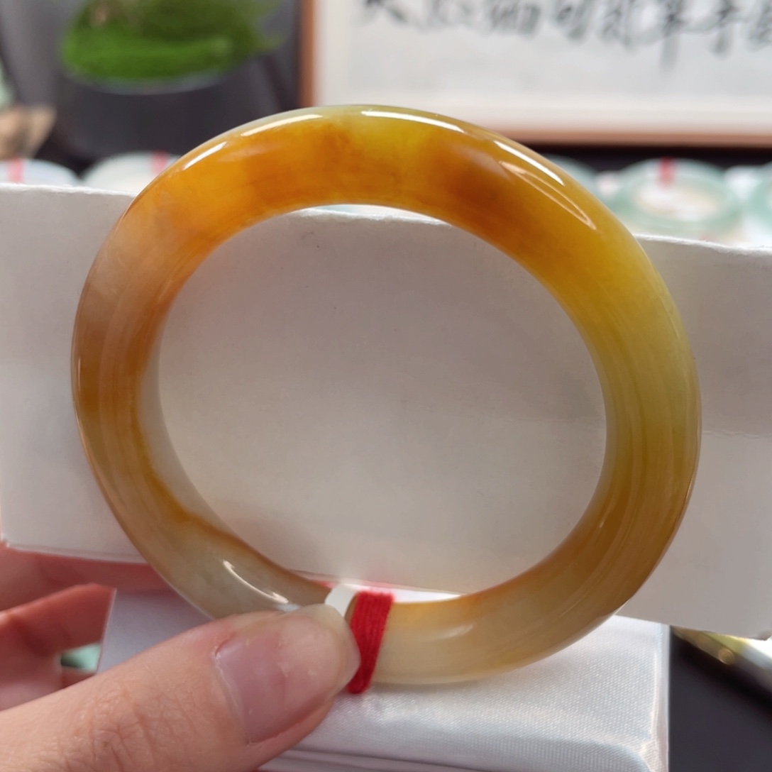 【闪购商品】翡翠手镯未镶嵌52.8圆条明亮意境焦糖黄23号