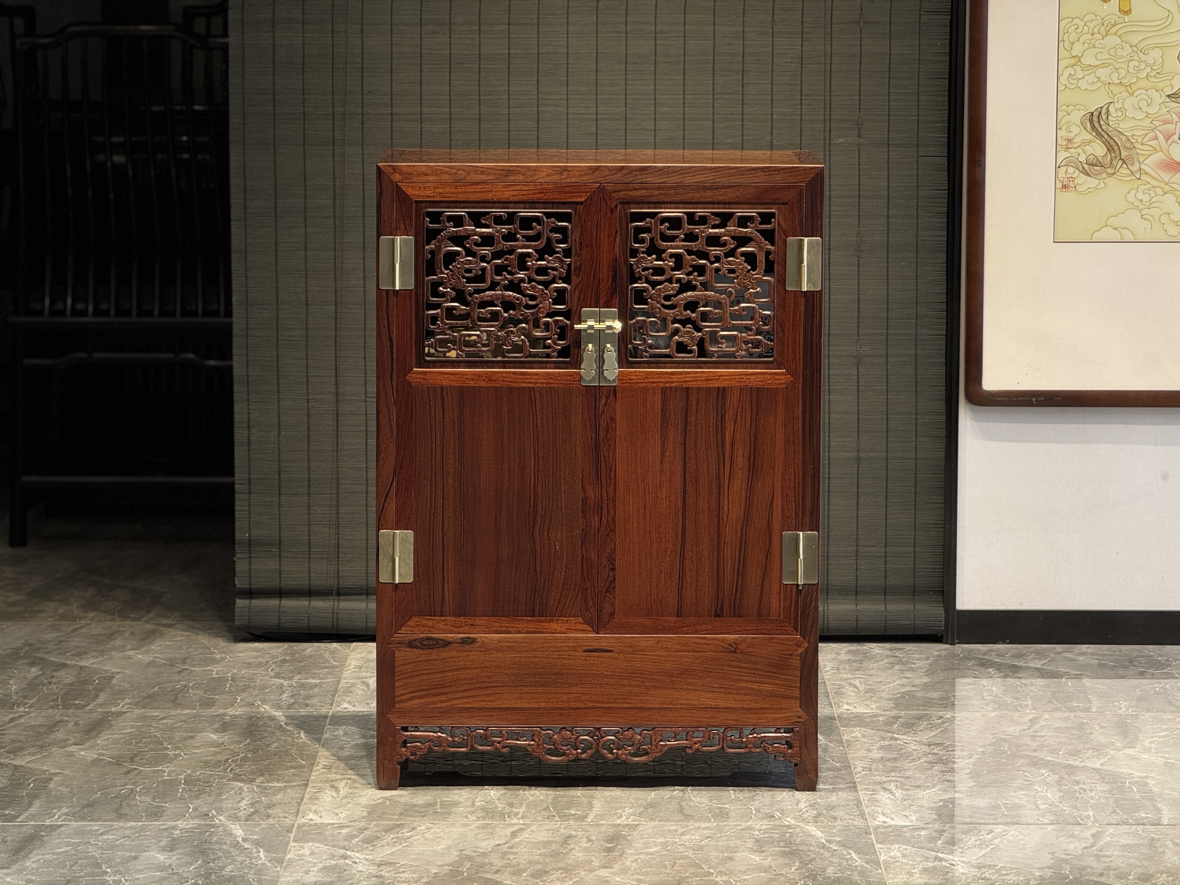 巴里黄檀红酸枝螭龙纹方角柜茶叶柜中式古典风格储物柜