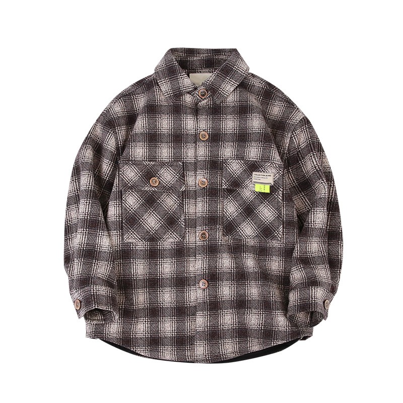 Y4813男童衬衫外套洋气格子上衣儿童加厚呢外套