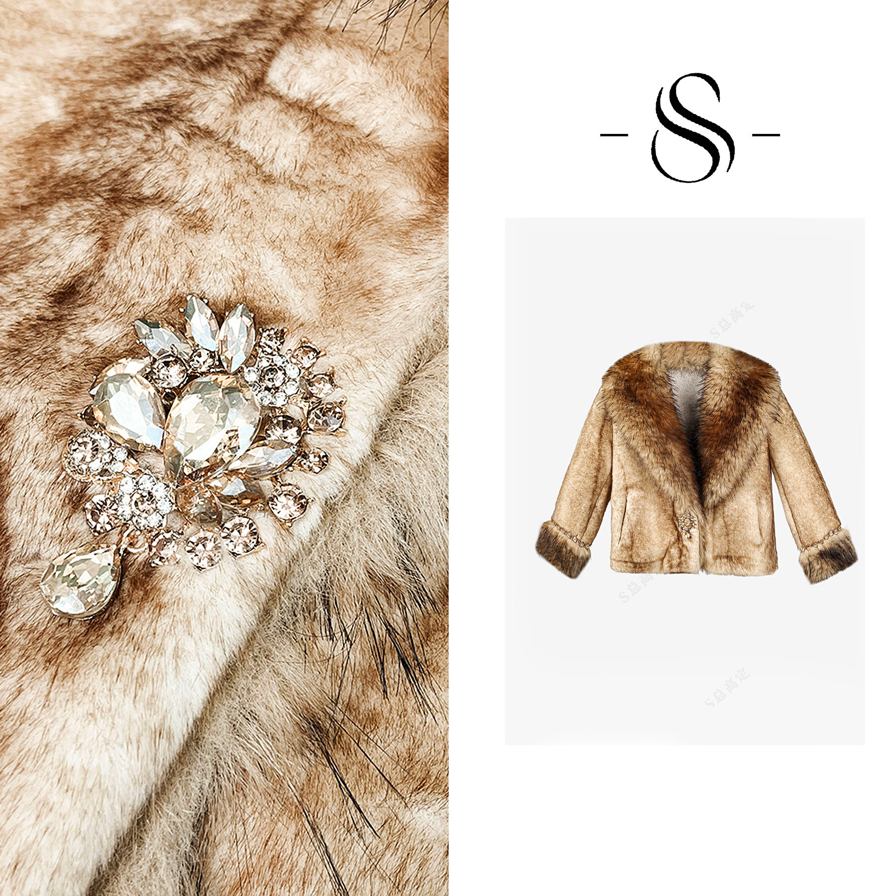 【莎总专属】韩系香风新款大毛领加厚保暖喇叭袖短款毛外套女D0106