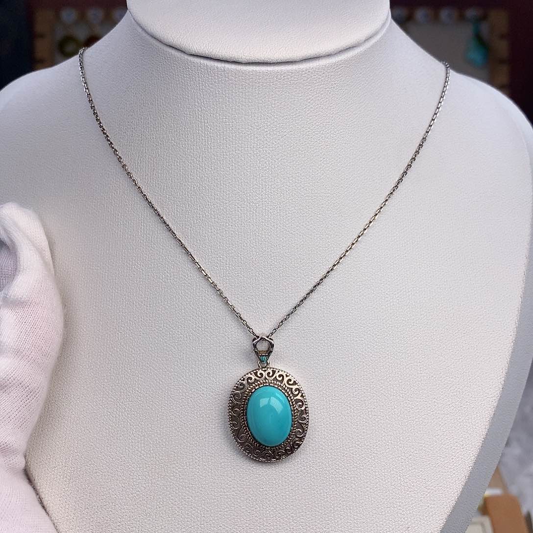 绿松石颈饰银S925镶嵌