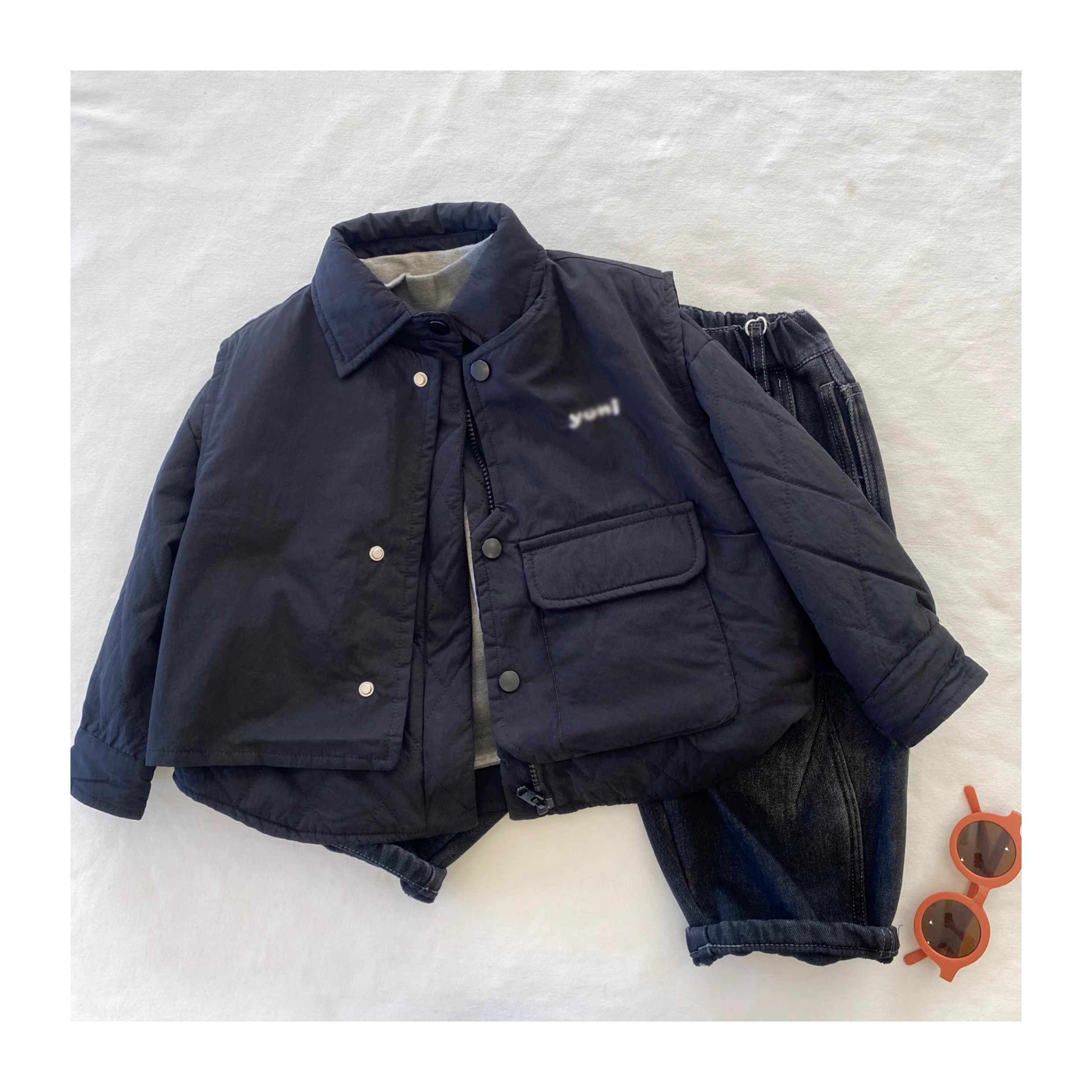 男童夹棉衬衫马甲两件套2025新款真两件马甲外套秋冬百搭衬衫