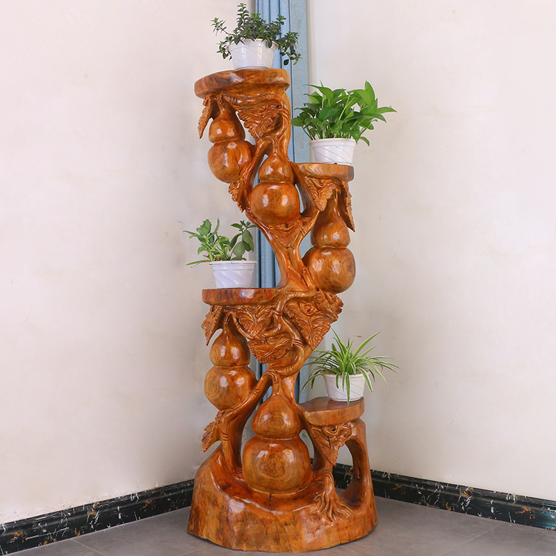 根雕花架实木自然树根博古架客厅实根艺花盆架木雕MH11109