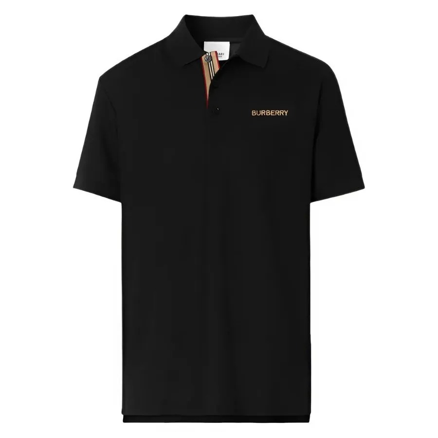 【圣诞礼物】BURBERRY博柏利男士黑色棉质落肩袖短Polo衫80844361