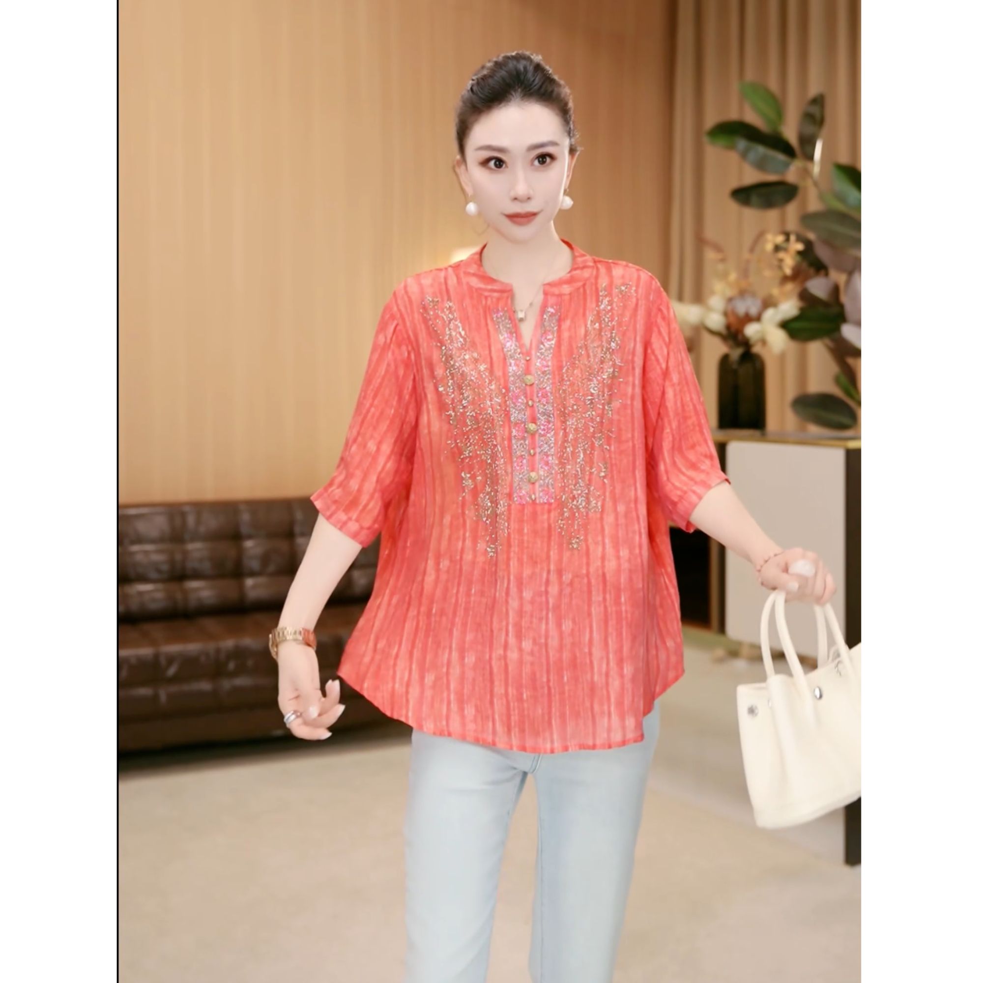 林果&季得 【芙蓉】时尚减龄气质百搭女士短袖款T恤