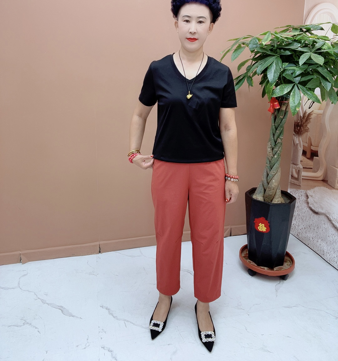 5872夏季冰柔束干九分休闲裤