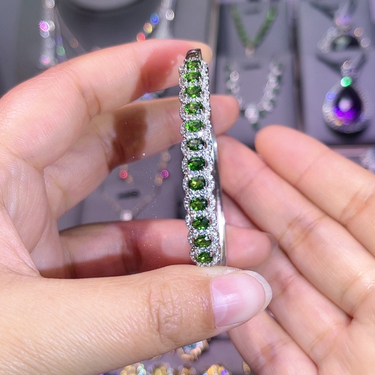 【闪购商品】透辉石手镯银S925镶嵌弥****颖