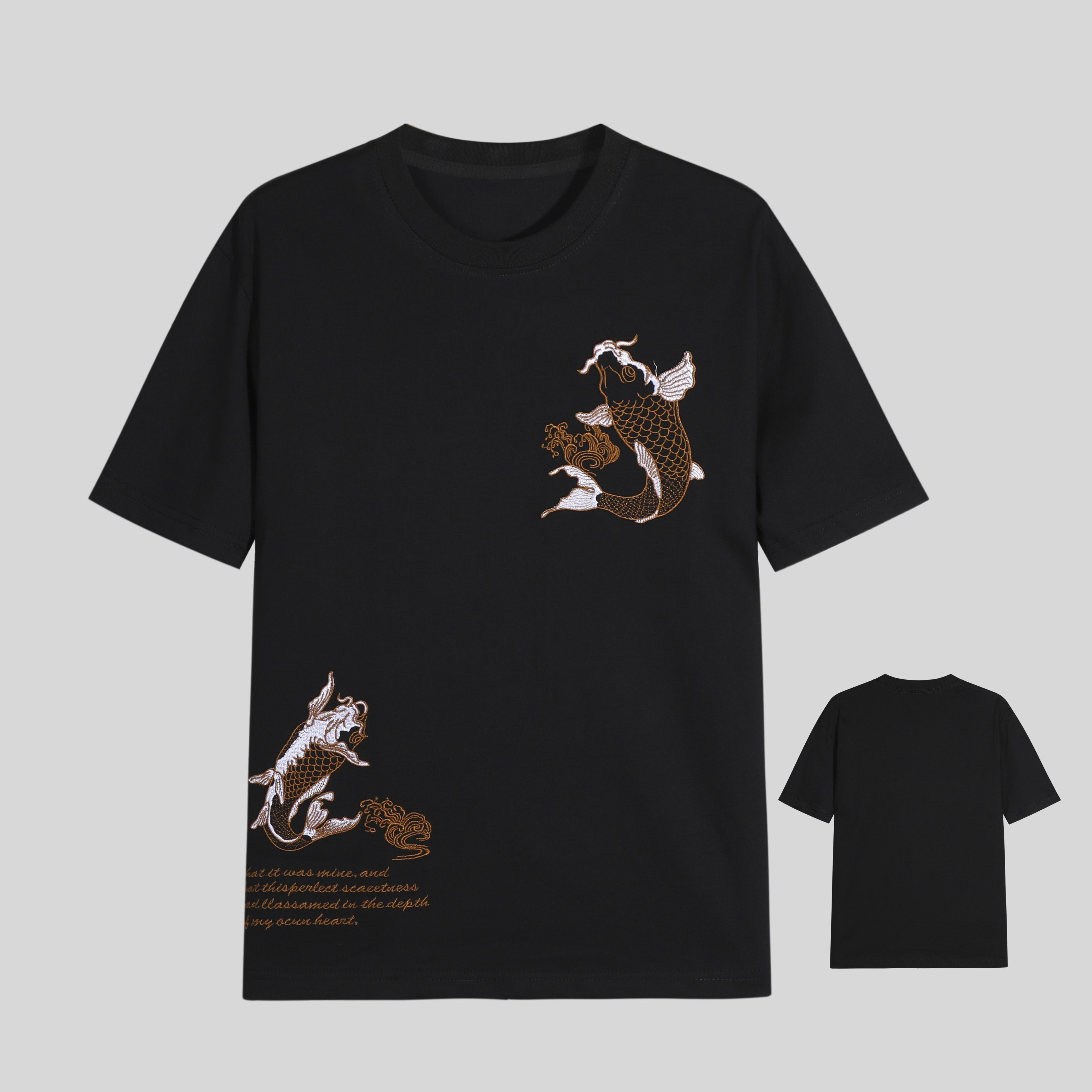 【花】潮流轻奢短袖男士国风鲤鱼刺绣T恤 y342