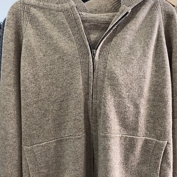 纯羊毛美丽诺双拉链帽衫开衫