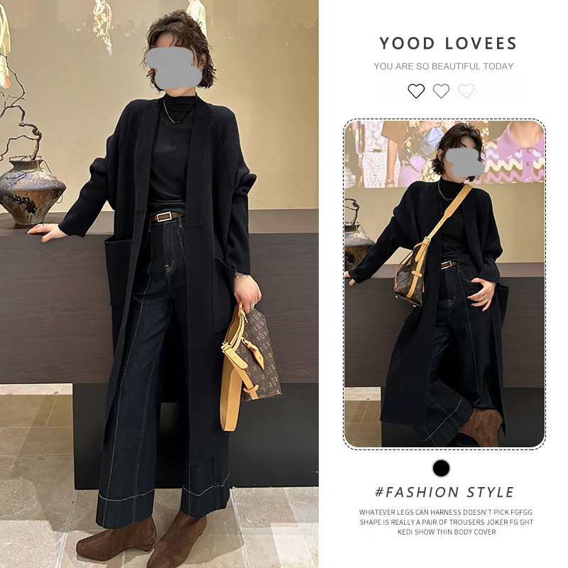 韩系气质穿搭针织开衫长款2025春秋新款法式宽松慵懒风毛衣外套女