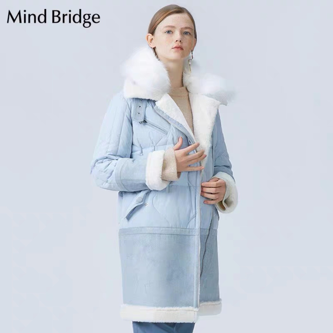 冬款浅灰色时尚气质款修身灰鹅绒羽绒服7680