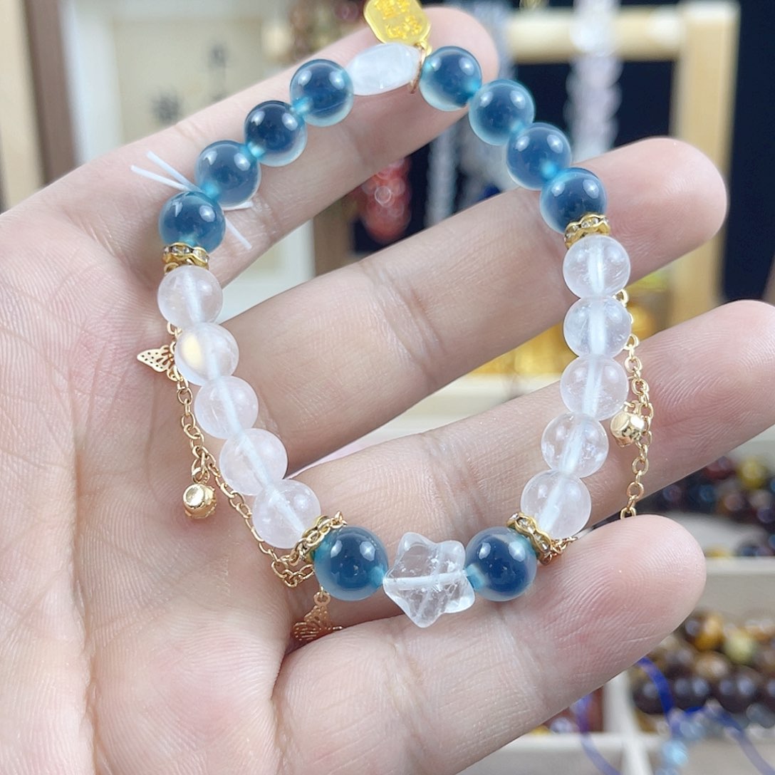 烟晶手链银S925镶嵌diy手串