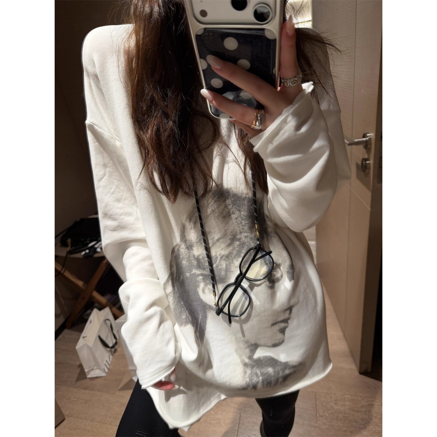 韩系慵懒松弛感oversize长袖T恤女秋冬加绒内搭宽松休闲打底上衣