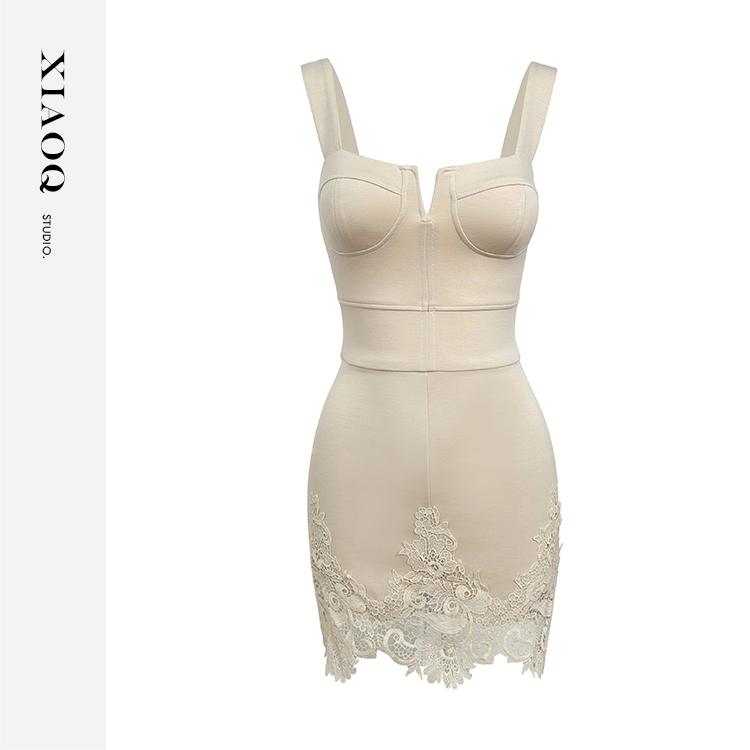 XIAOQ「蜜糖告白」蕾丝花边方V领吊带收腰温柔风日常连衣裙女93557