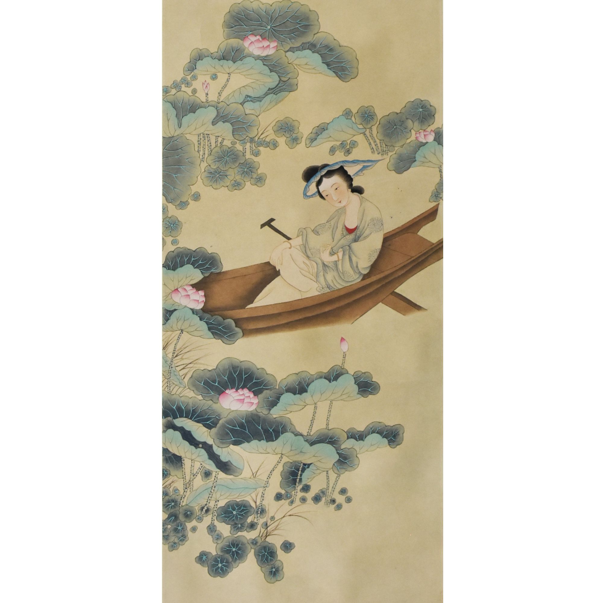 HM0048 彩荷仕女 100×32cm 纸本立轴 2.9平尺