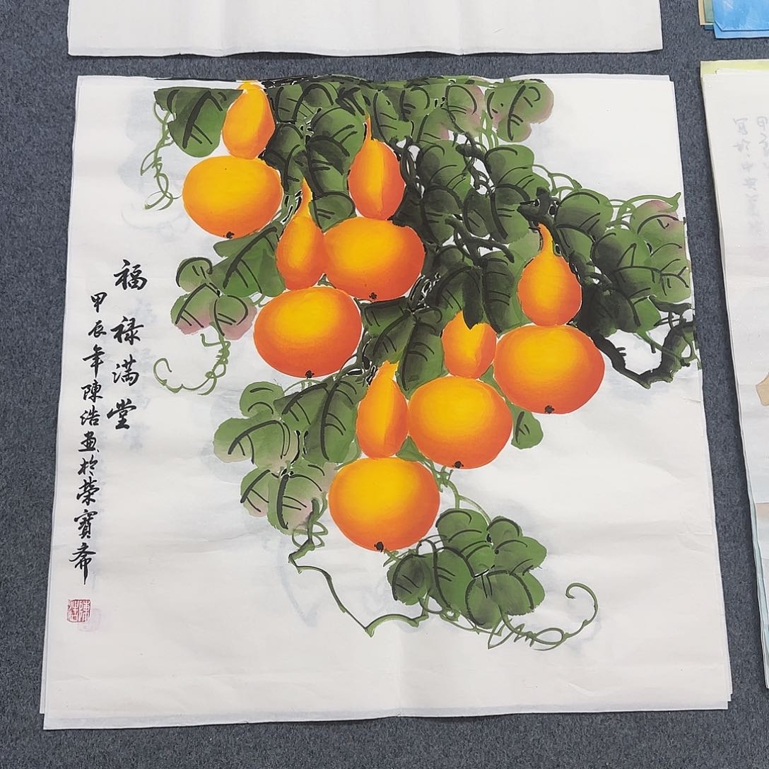 国画尺寸70X70手绘作品 