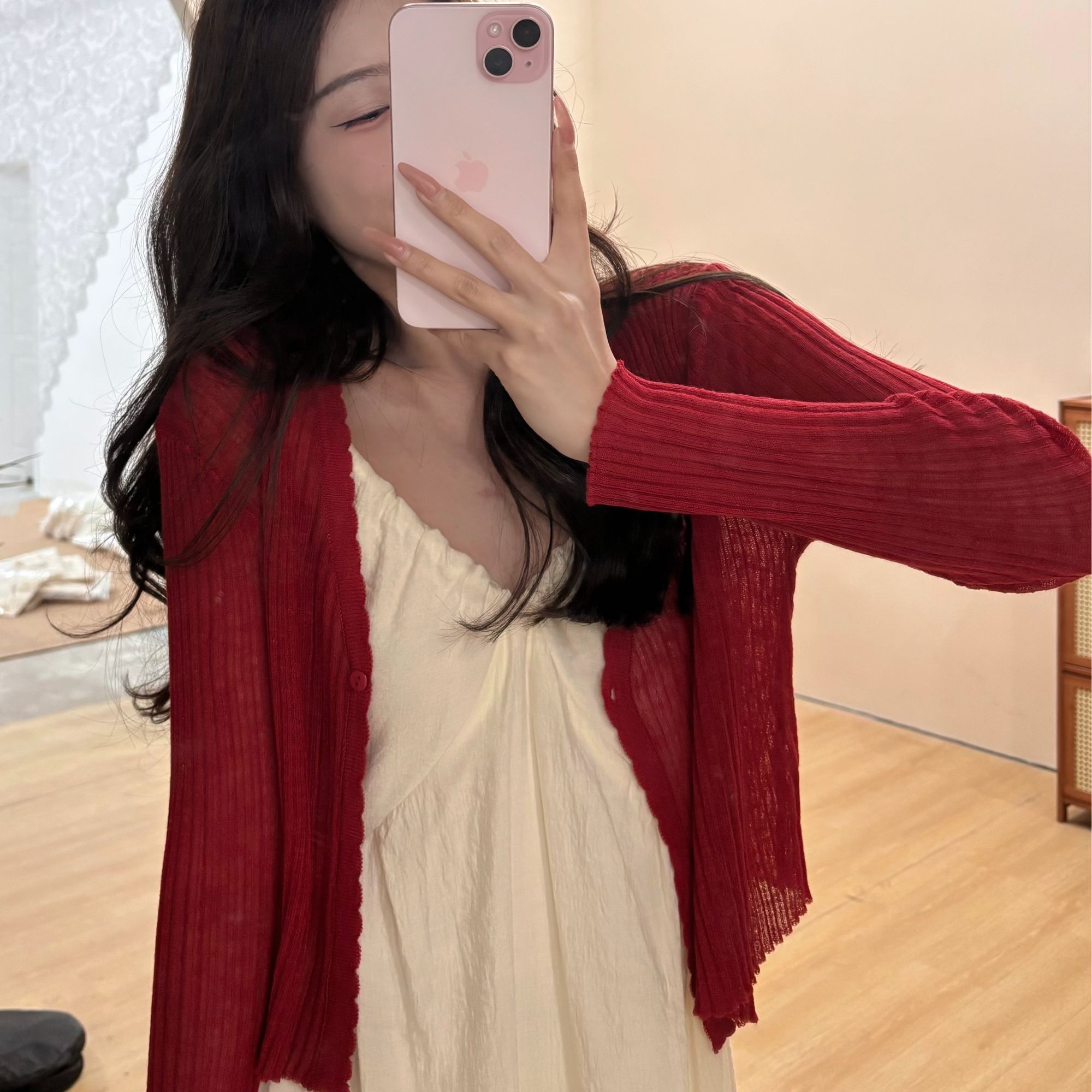 2025ZX3开衫V领薄款上衣空调衫披肩外搭冰丝长袖