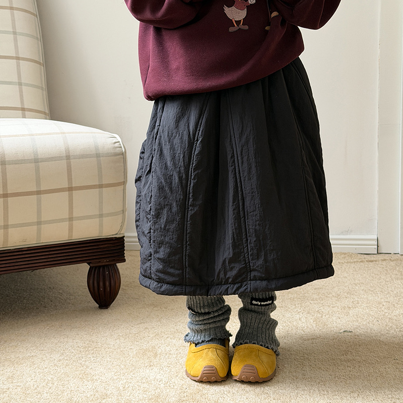 【加厚两穿】儿童夹棉中长款半身裙女童保暖裙子加厚格子半裙25K020