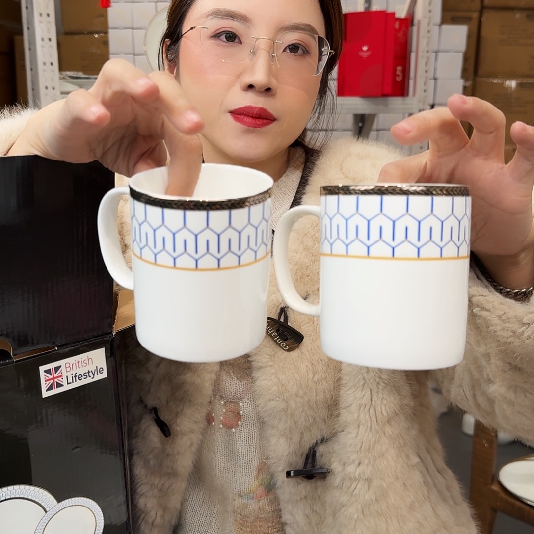 骨瓷高骨马克杯400ml2个外贸尾单