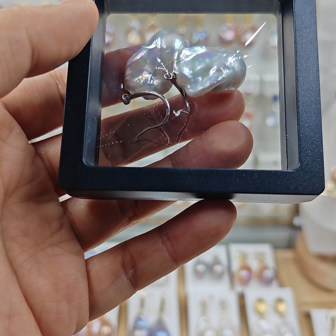 淡水珍珠耳饰银S925镶嵌浅**然