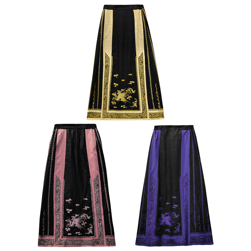 娑尔香云纱凤凰刺绣马面裙紫色SH4BB02704-粉色02633-黄色02756