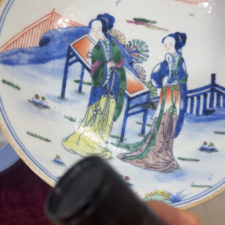 陶摆件25公分的高脚果盘，斗彩的