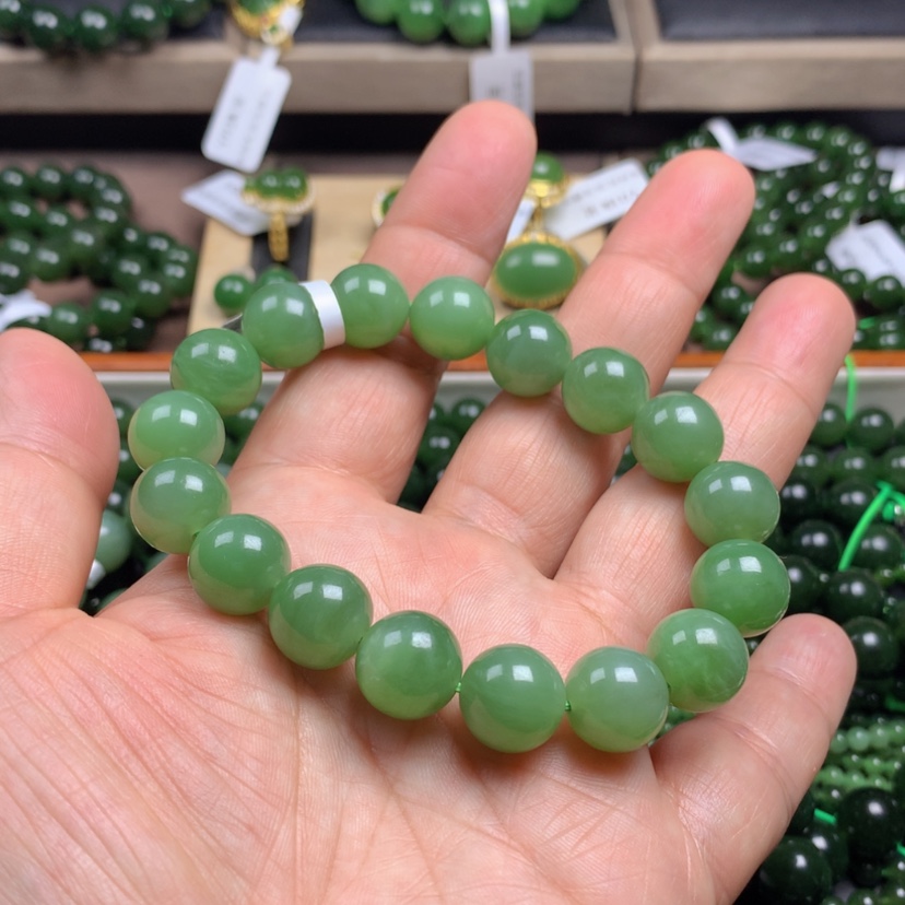 【闪购商品】和田玉（碧玉）手串未镶嵌五****冰12m m