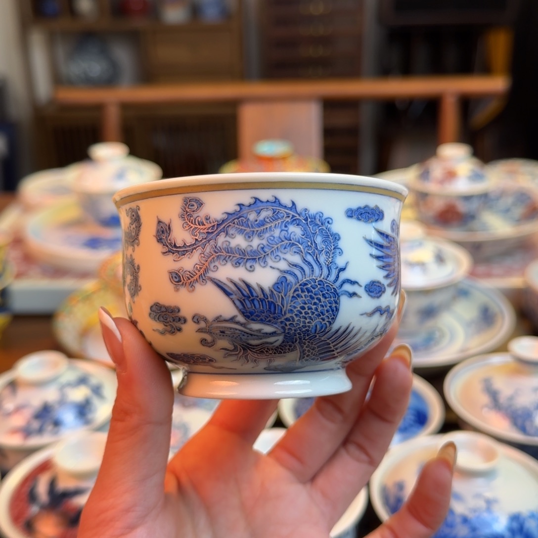 杯重工描金银点工五凤炉式杯